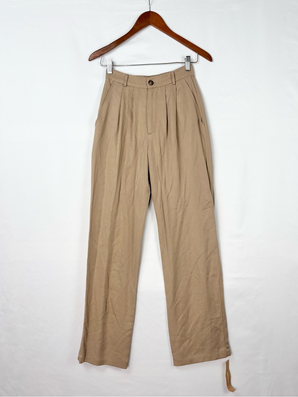 NEW Reformation Mason Trouser Pant Khaki Petite Size 0P High Waist Straight Leg